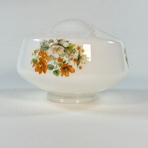 Vintage 1980s Floral Ceiling Light Replacement Shade White Glass Country Retro